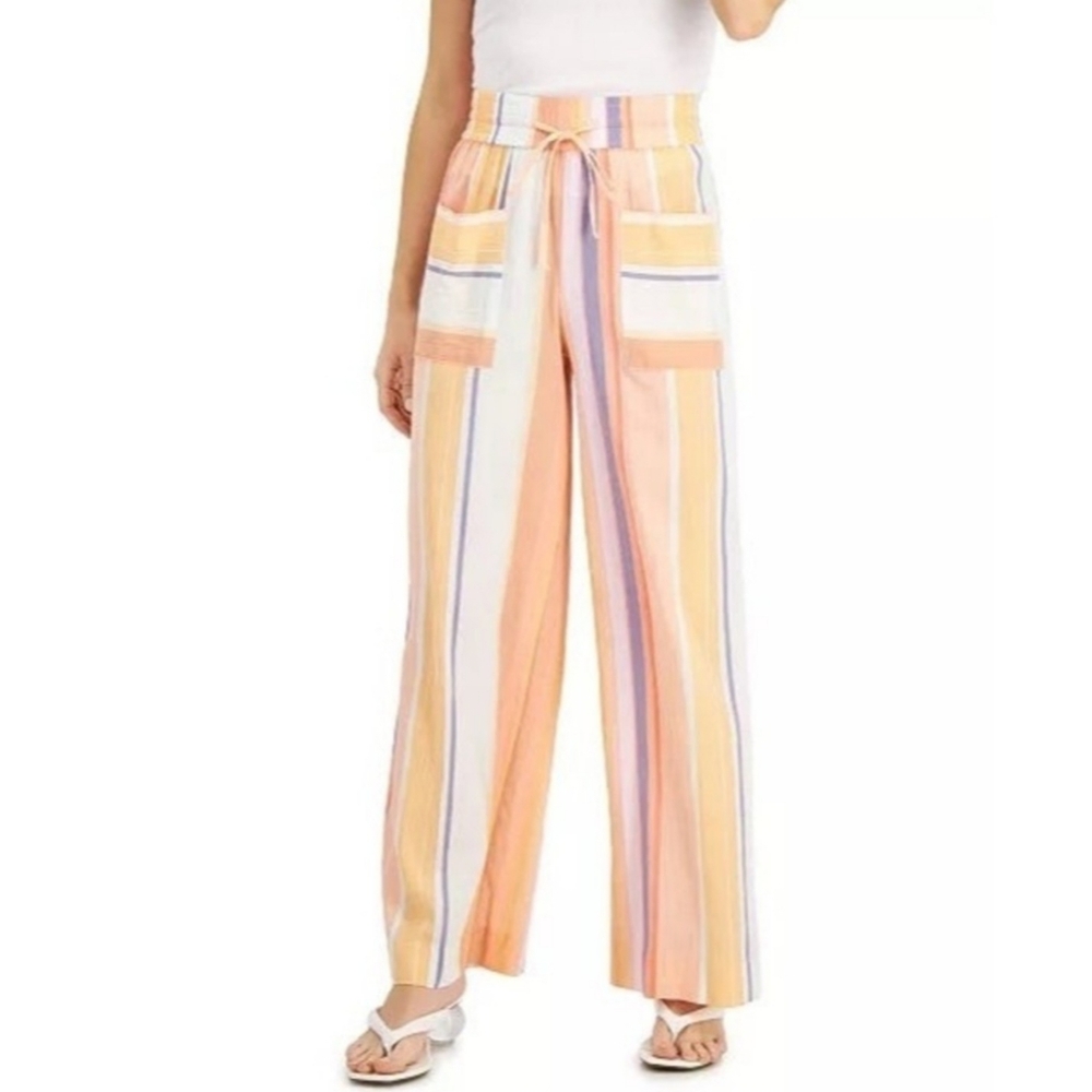 Bar III Wide Leg Striped Beach Pants Pastel Multicolor Size S